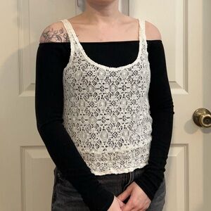 White Lace Crop Tank Top with Elastic Bottom